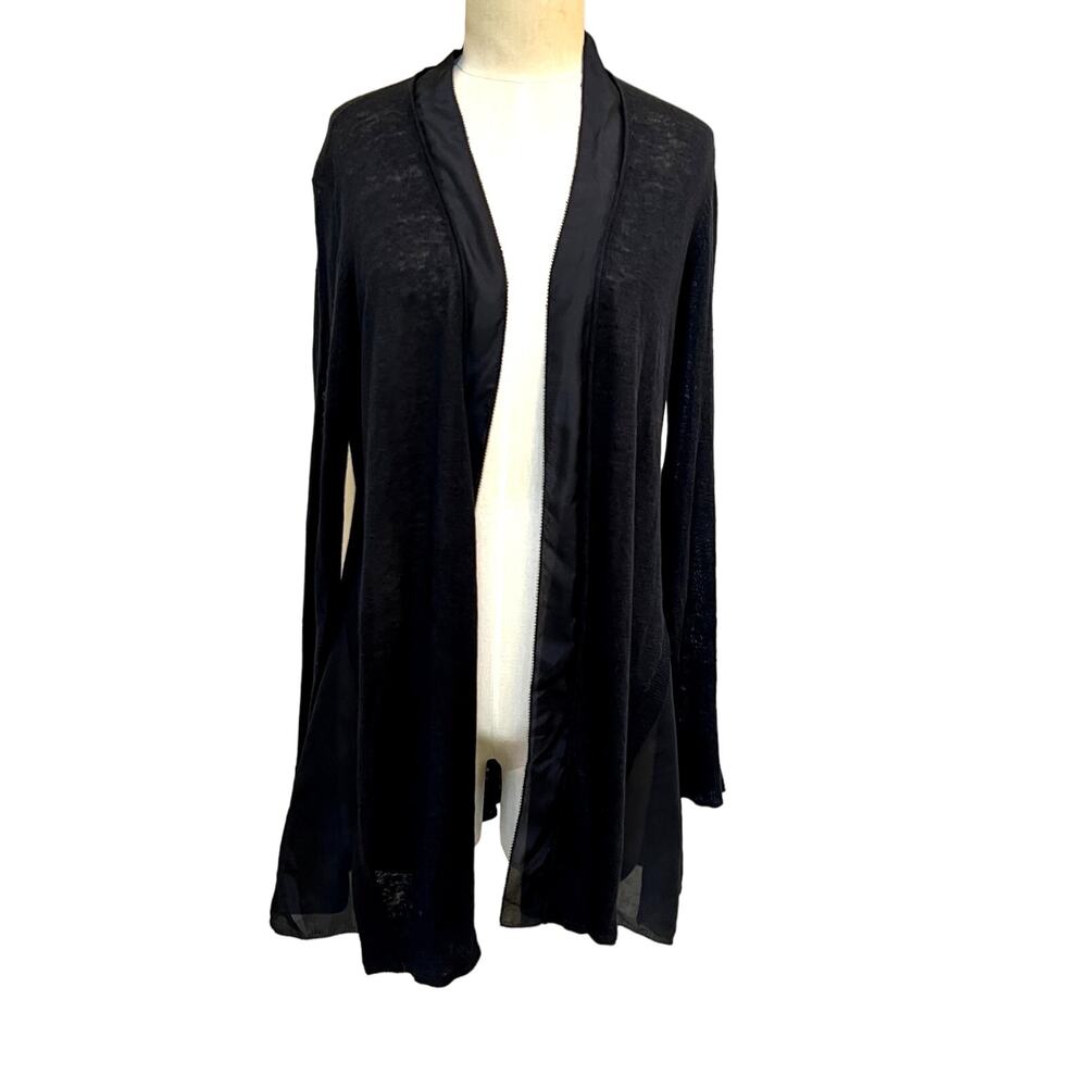 Eileen Fisher Open Side-Split Cardigan Silk Linen Navy Blue Medium